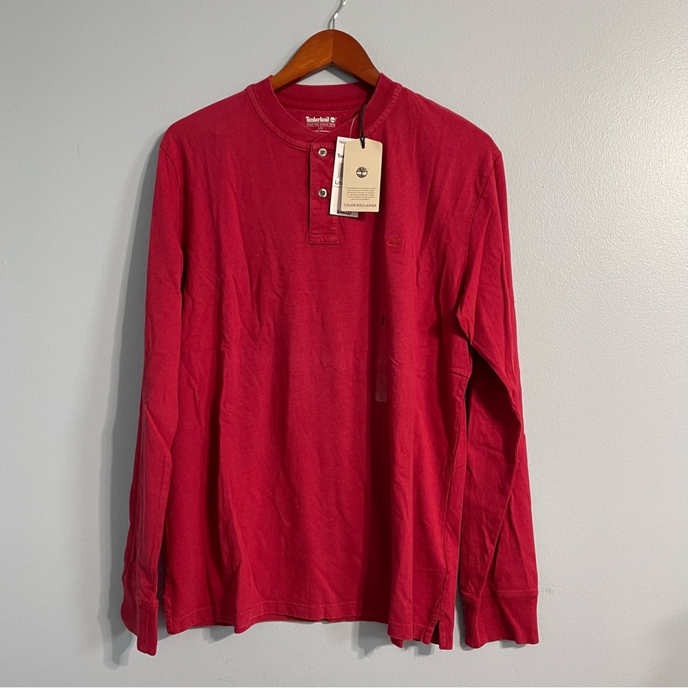 Timberland Men's Red Long Sleeve Henley Shirt